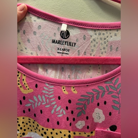 NWTS Pink Leopard Party Matching Pajama Set made by MarleyLilly. Women’s size XL - Picture 9 of 10